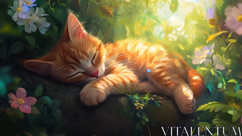 Golden Tabby Dreams in Dappled Garden Light.