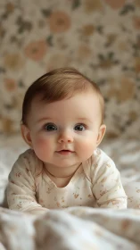 Infant portrait with focused gaze and delicate facial features.