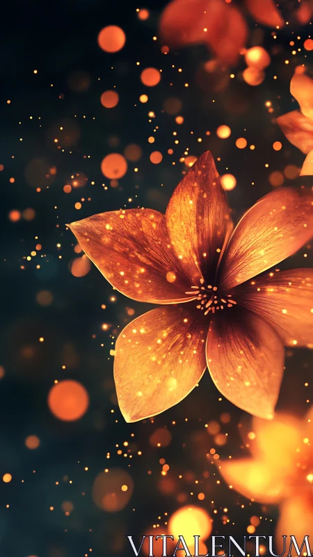 Luminous Flower Petals Glowing in Dark Starlit Night