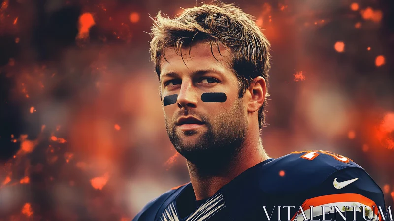 Gridiron quarterback portrait with bokeh ember backdrop.