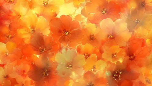 Dense Orange and Yellow Floral Pattern with Translucent Layered Blooms