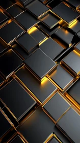 Gleaming black and gold geometric tiles with cozy glow.
