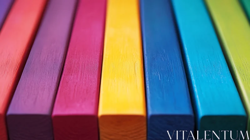 Colorful wooden blocks aligned in vivid rainbow row.