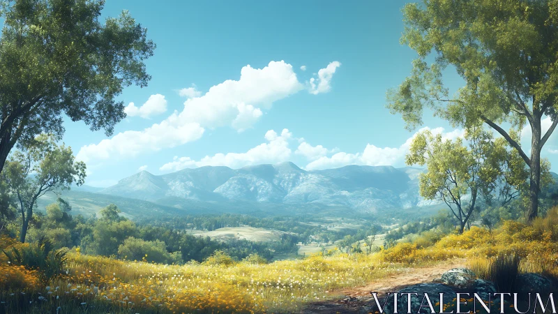 Wide valley landscape shows distant mountains under clear sky