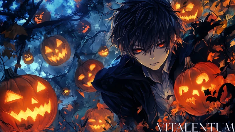 Red-eyed watcher bargains with a forest of burning pumpkins