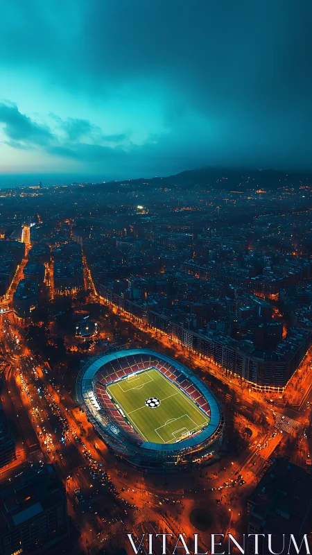 Stadium lantern ignites a neon river through stormy dusk.
