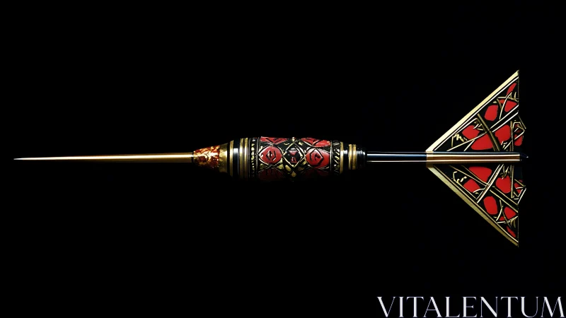 Ornate red and gold dart rendered against deep black background