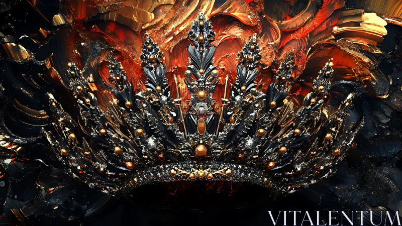 Ornate jeweled crown on molten abstract background.