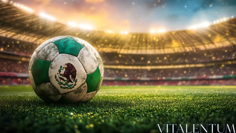 Sunlit Mexican soccer ball waiting for kickoff magic.