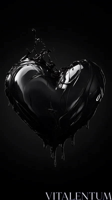 Black liquid heart shape with dynamic splash motion
