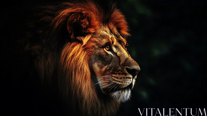 Directional rim lighting sculpts a lion profile in high contrast