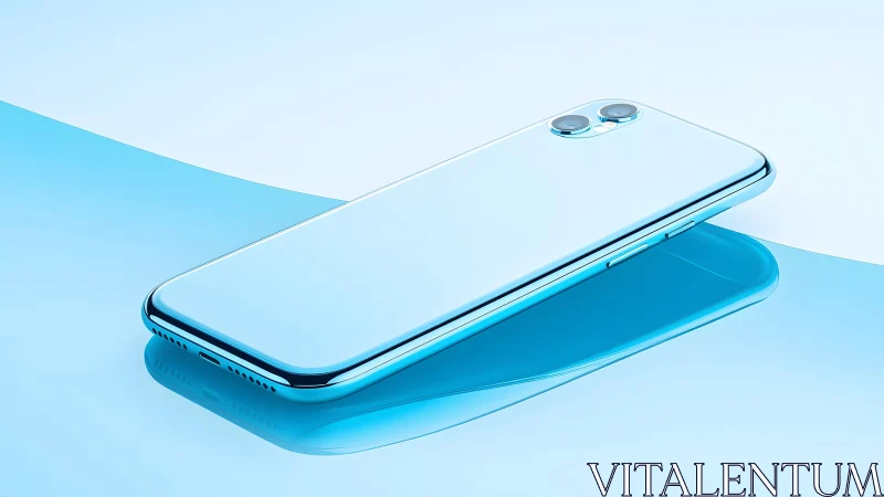 Sleek modern smartphone with dual cameras in minimal blue style.