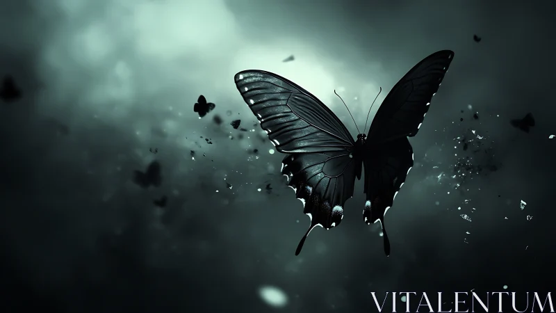 Digital rendering shows solitary butterfly in dark atmosphere