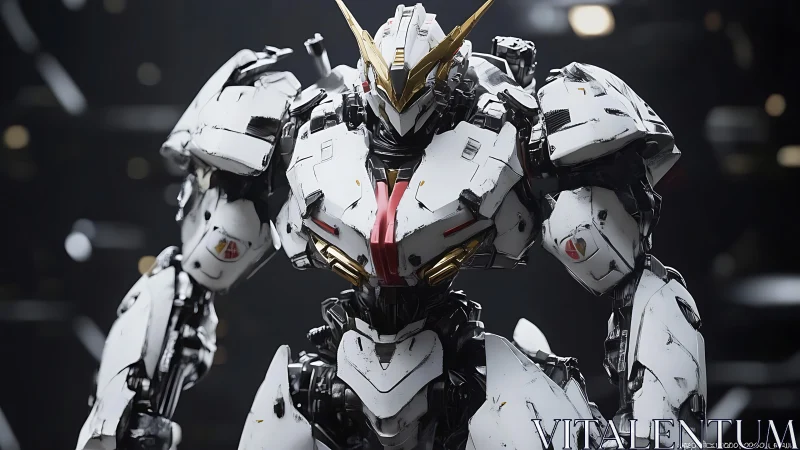 Stoic white mecha studies starlight in a metallic hush