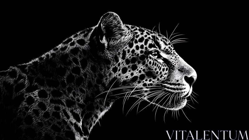 Monochromatic Leopard Profile: High-Contrast Line Art Study.