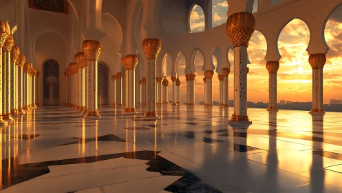 Golden colonnade drinking the last fire of a desert sunset.