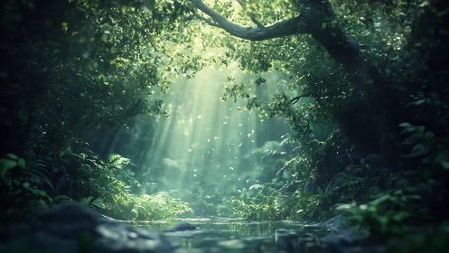 Emerald Canopy Stream. Rainforest Light.