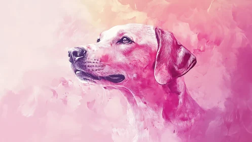 Rose-tinted retriever drifting through watercolor daydreams.