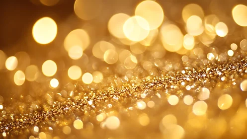 Shimmering golden glitter background with bokeh lights in abstract style.
