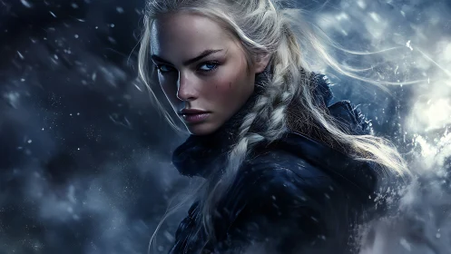 Digital painting portrait in icy cinematic close-up profile framing.