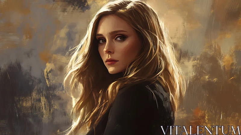 Golden-lit portrait highlights contemplative female figure.