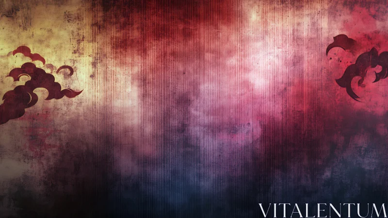 Whispering crimson clouds drift across a grunge dusk canvas.