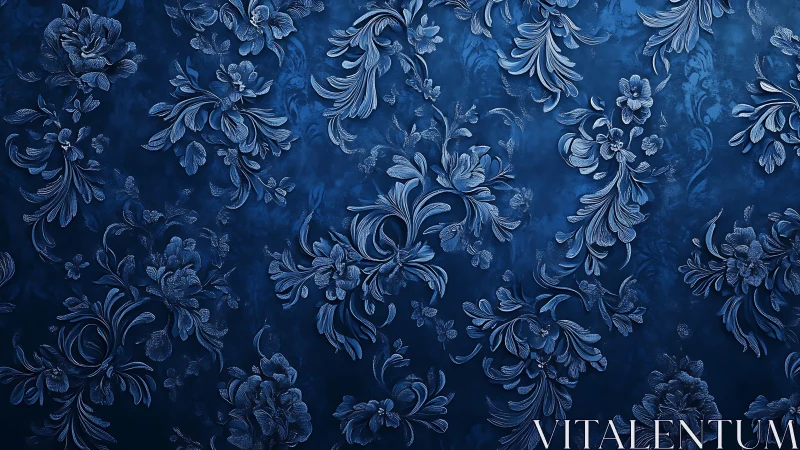 Blue ornamental floral relief pattern on textured background.
