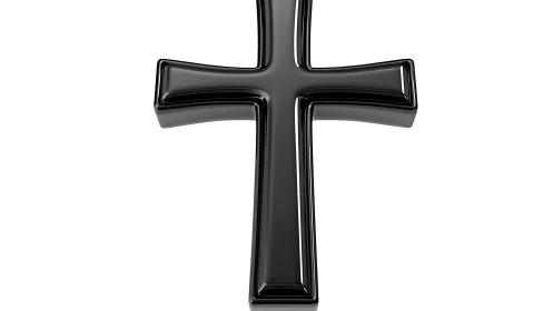 Glossy black cross symbol in minimalist 3D rendering focus.
