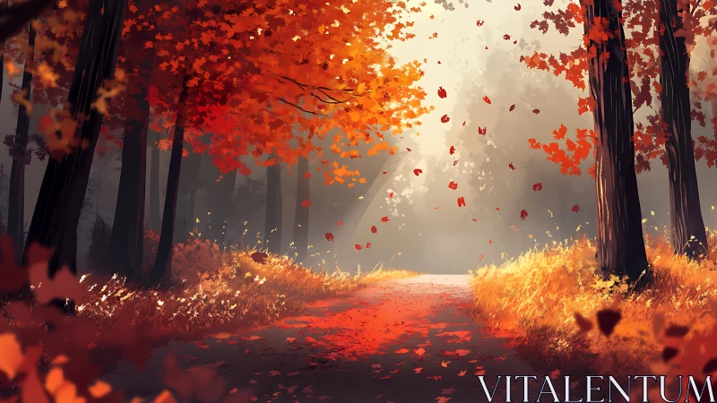 Autumn Forest Path, Golden Leaves Descent