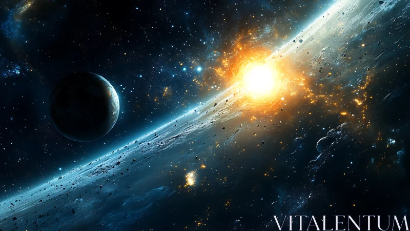 Stellar detonation illuminates planetary ring in deep space