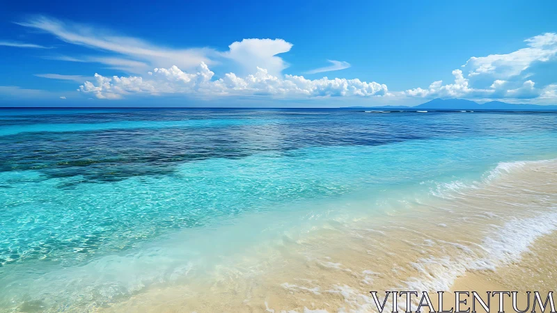 Turquoise daydream shoreline under a cloud-drifted horizon.