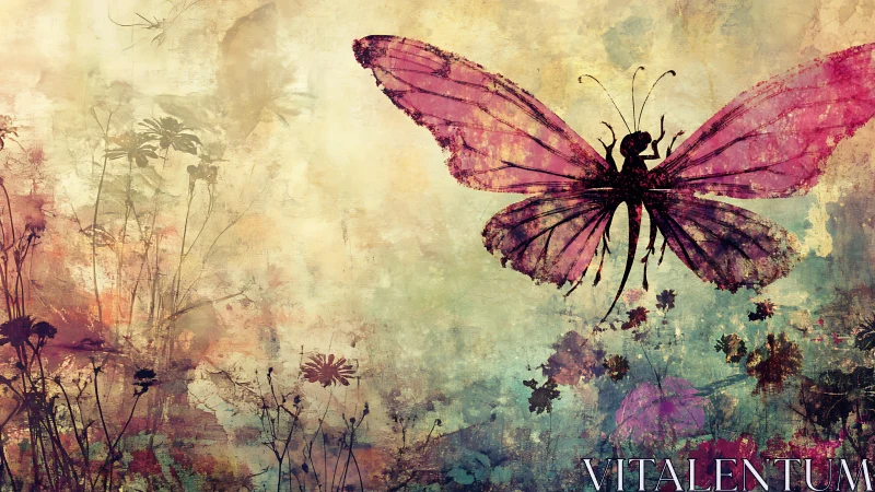 Dream-soaked butterfly drifting above a ghostly wildflower dusk.