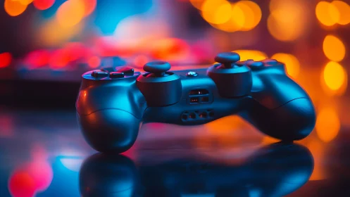 Gaming Controller with Bokeh Lighting in Neon Environment
