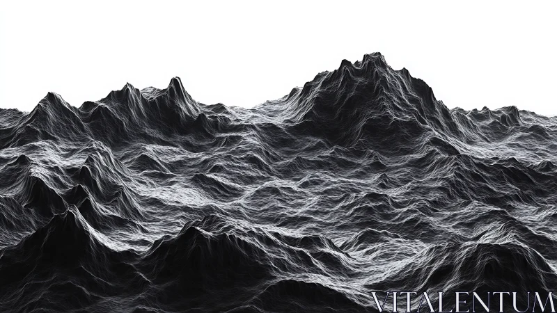 Monochrome digital terrain renders detailed undulating surface