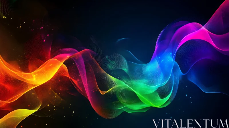 Colorful flowing light waves dancing across dark space.