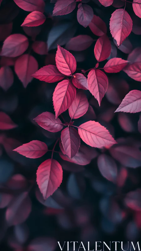 Red-toned compound leaves against dark defocused foliage.