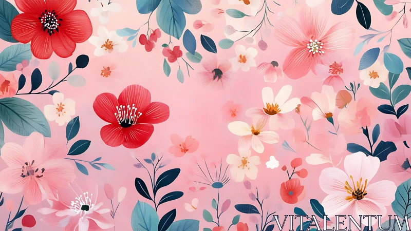 Florals Against Soft Pink: Vector Botanical Composition Study