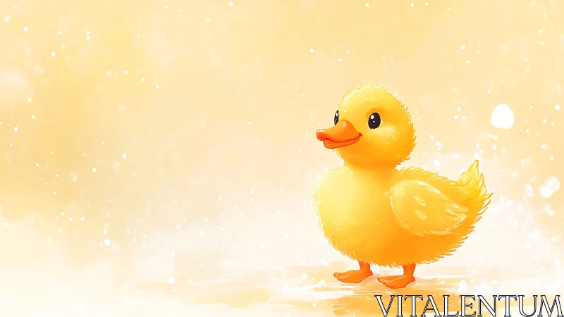 Sunlit fluffball duckling strolling through golden sparkles.