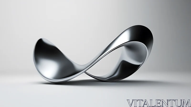 Chrome infinity ribbon sculpture reflects soft studio light.