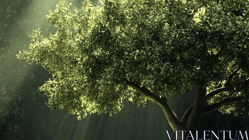 Sunlit canopy leans into woodland hush and drinks light