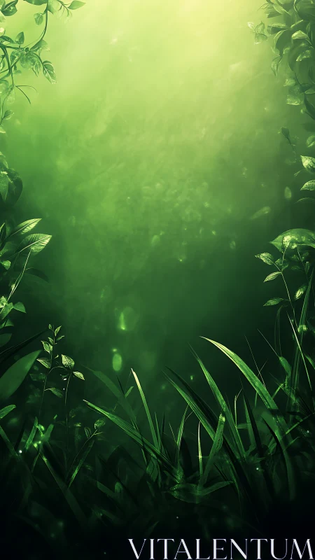 Green Nature Gradient Background with Glowing Particles.