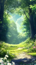 Forest Path Through Dense Canopy with Sky Opening