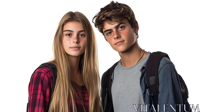 Contemporary Teen Portrait Dual Subjects Against Neutral Ground.
