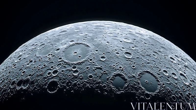 Photorealistic lunar terminator study with cratered relief rendering.