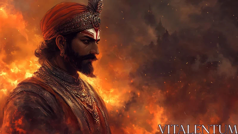 Ember crowned warrior walks through burning dusk of kingdoms