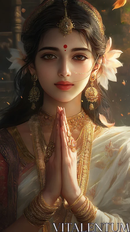 Digital portrait of woman in traditional Indian attire.