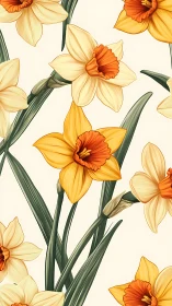 Spring Daffodils with Orange Centers: Botanical Illustration Study.