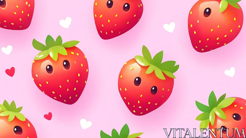 Repeated stylized strawberries form a uniform seamless pattern