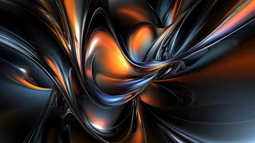 Futuristic Abstract Swirl in Metallic Orange and Blue Tones.