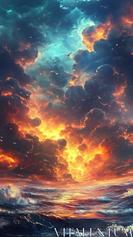 Cataclysmic Symphony of Fire and Teal Magic